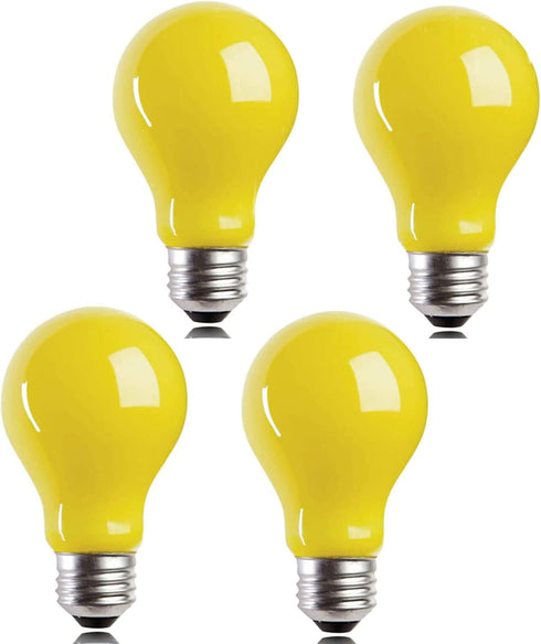 4 Packs 3W A19 LED Bug Light Bulbs, Yellow E26 Outdoor Bug Light Bulb, 25W Equivalent, 2000K Amber Glow, Night Light
