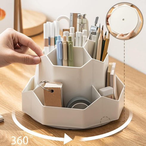 kaileyouxiangongsi White Rotating Art Supply Storage Organizer, Pencil Holder with 9 Compartments for Kids