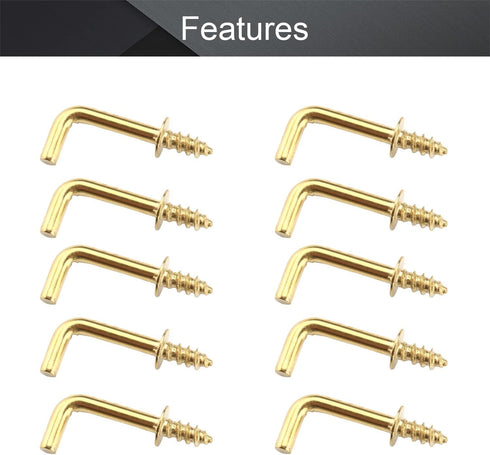 MroMax 1/2" 50Pcs Gold Screw in Hooks, L Shape Hooks Carbon Steel Right Angle Hooks for Home Workplace