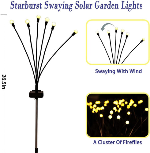 4 Pack ZFNN Solar Garden Lights Outdoor, Firefly Swaying Lights, Waterproof Garden Decor for Yard Patio Pathway Lawn