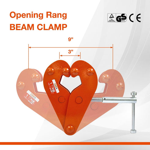 TKK Beam Lifting Clamp, 2200Lbs/1Ton Load Capacity, Adjustable Opening Flange for Lifting Rigging (Orange)