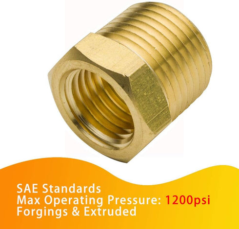 Legines Brass Pipe Fitting Hex Bushing, 1/2" NPT Male to 1/4" NPT Female Adapter, 1200psi (Pack of 2)