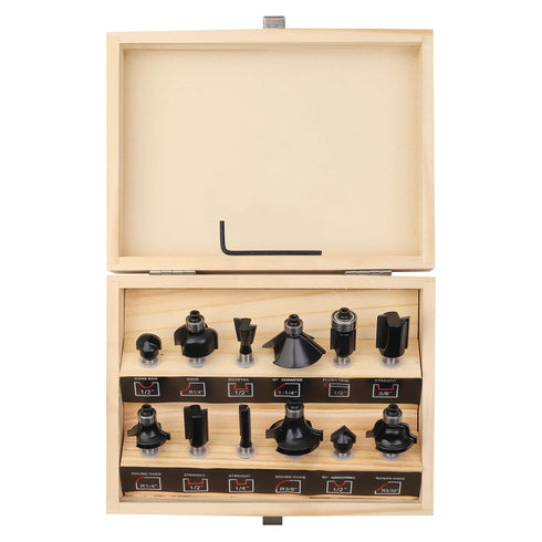 UTRUSTTO 1/4 Inch 12 1/4" Set Router Bits Shank Pieces, Tungsten Carbide Router Bit with Wood Box, for Professional