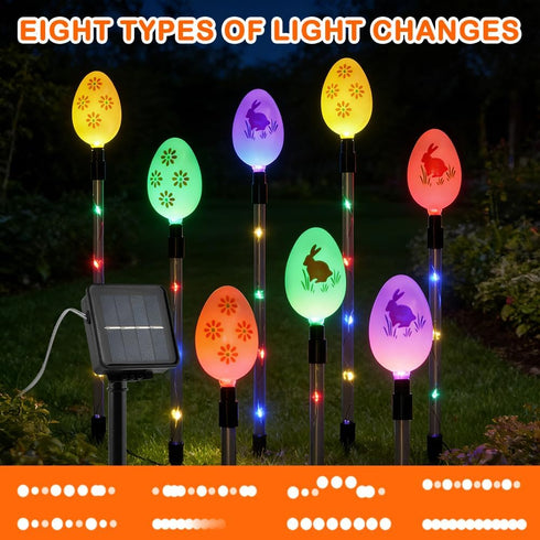 Quivorant 8 IP65 PCS Solar Easter Eggs Stake Lights, Waterproof Multicolor Outdoor Easter Pathway Lights Auto On/Off