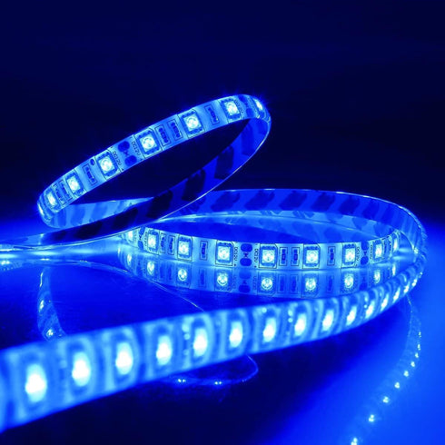 HAUTY 16ft/5m SMD5050 300 DC12V 12V Waterproof Blue LED Strip Light, LEDs Flexible Cuttable LED Tape (No Power