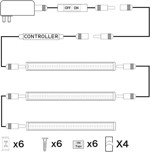 Counter Switch(4 AIBOO LED Under Light Rigid Bar Under Above Cabinet Plug in Kitchen Lights Linkable with Rocker