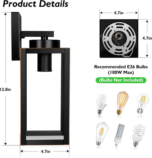 BesLowe Outdoor Wall Light Fixtures, Exterior Waterproof Wall Lanterns, Porch Sconces Wall Mounted Lighting with Glass