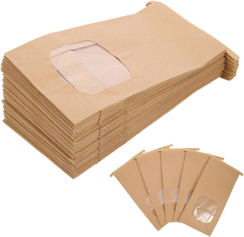 BESTYASH 50pcs Small Kraft Paper Bread Bags with Window, Wire Tie Seal