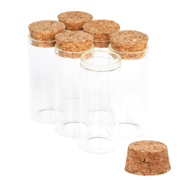 6PCS 30ml Glass Test Tubes with Cork Stoppers, Clear Flat Vials for Bath Salt, Candy Storage, Experiments