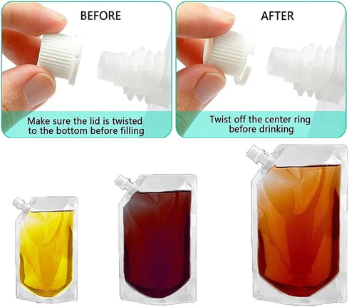 Yiodauh 50 Package Nozzle Pouch(300ml) Alcohol Pouches Pcs Transparent Plastic/Aluminum Foil Liquid Bags Juice Beverage