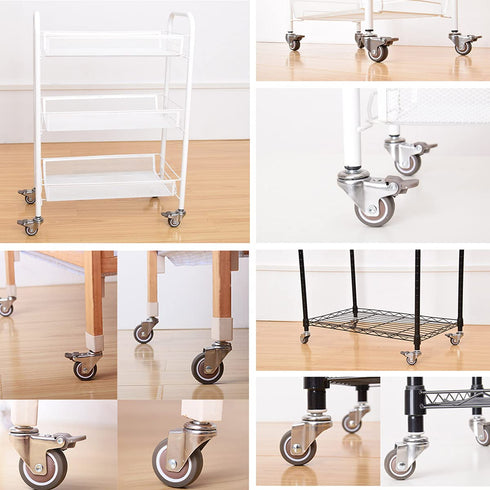 1.5 Inch Rubber Caster Wheel Set of 4 - 2 with Brakes & 2 Without for Furniture Crib Trolley Dining Car