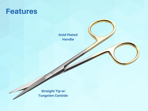 5" ARTMAN INSTRUMENTS Scissors Straight | Tungsten Carbide Inserts Extra Sharp | Gold-Plated Handle | Dental, Surgical