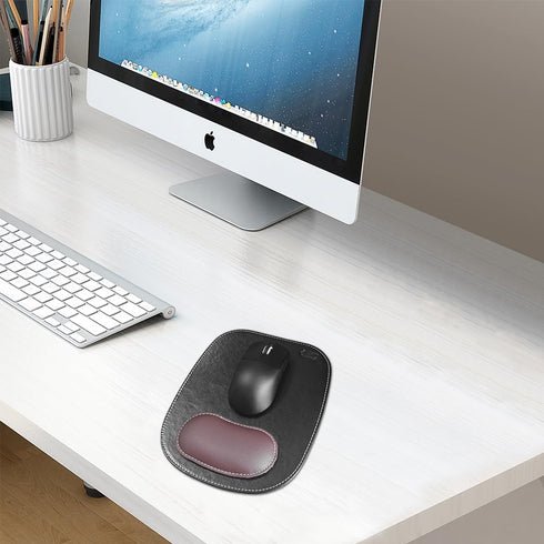 Ergonomic Leather Mouse Pad Mat with Wrist Support, Non-Slip Rubber Base for Gaming Office