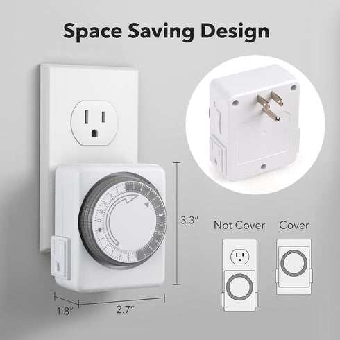 HBN Indoor Timers for Lamps, 24 Hour Plug-in Mechanical Timer, Dual Outlets, 15 Minute Intervals, Heavy Duty Daily