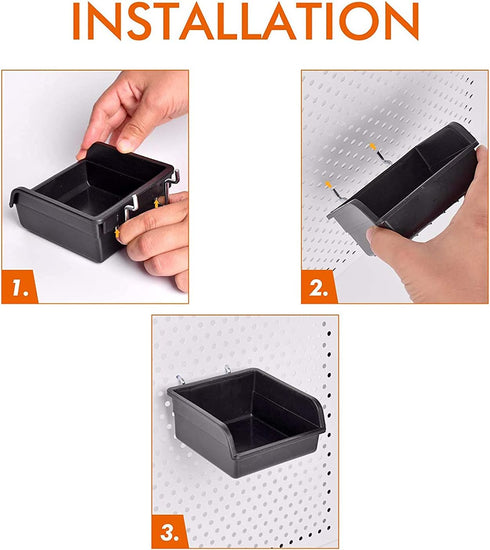 G.CORE 12 Pack Pegboard Bins with Hooks, Black Bin Set for Peg Board Organizer Accessories, Tool Storage