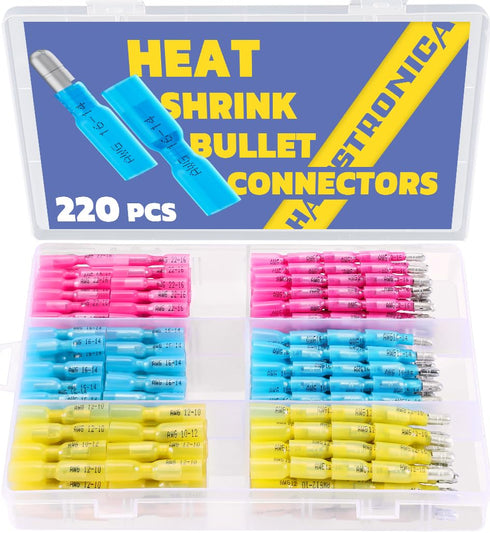 haisstronica 220PCS Heat Shrink Bullet Connectors, AWG22-10 Male and Female Wire Bullet Terminals Kit