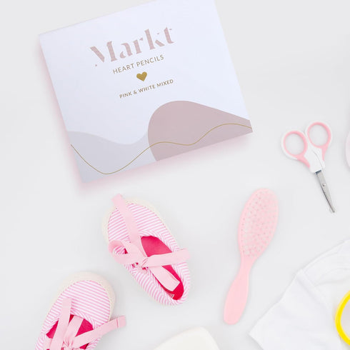Markt Mini Pencils for Bridal Shower Games, White and Pink Baby Shower Pencils with Gold Foil Heart
