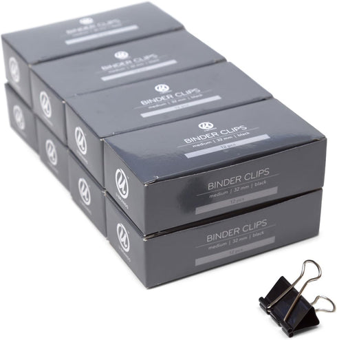 U Brands Medium Binder Clips 1-1/4" Width, 96-Count Black and Silver Steel for Office Use