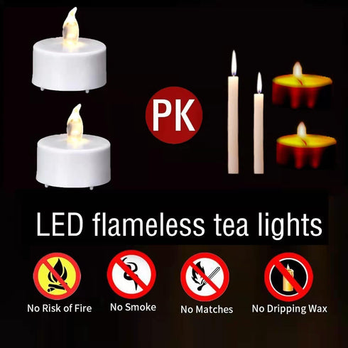 Battery Operated Flameless Tea Lights, LED Flickering Electric Votive Candle 24 Pack for Seasonal Celebrations and