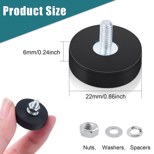 8 M4 22 MM Pcs Rubber Coated Magnets, Bolt on Magnets with Male Threaded Studs and Nuts, Strong Flag Neodymium Magnet
