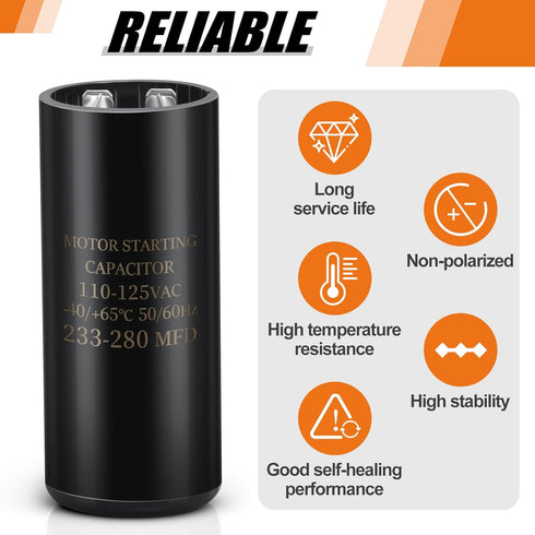 233-280 uf/MFD 110-125V VAC 50/60 Hz AC Electric Round Start Capacitor for Electric Motor Applications