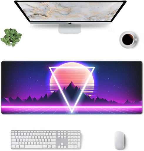 Retro Vaporwave Gaming Mouse Pad Cool Desk Mat Synthwave Neon Large XL Long Extended Pads Big Mousepad for Home Office Decor Accessories by Echoserein