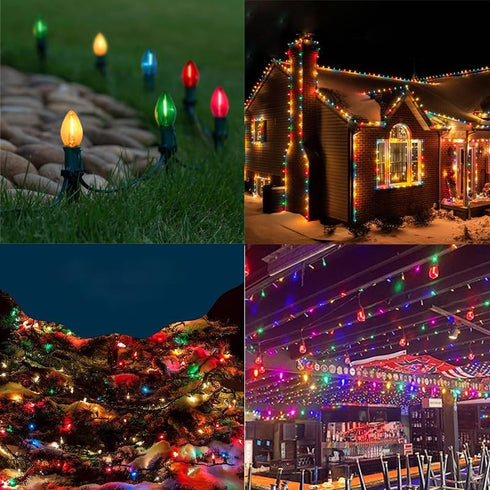 2 Pack C7 Bulbs,E12 Yellow LED Replacement Christmas Light Candelabra Base, Shatterproof Plastic, for Christmas Outdoor