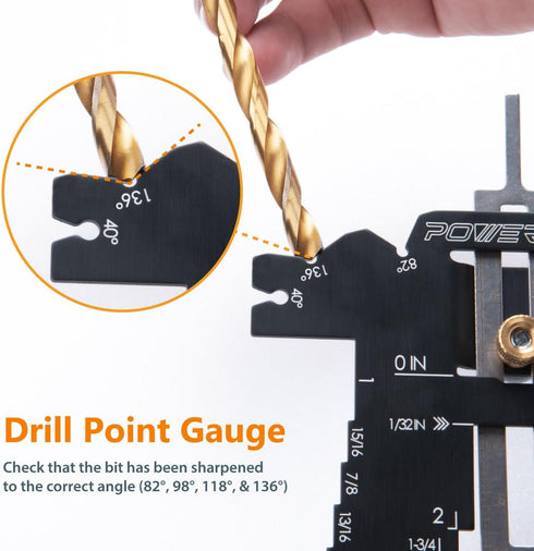 5-in-1 Setting (80023) POWERTEC Universal Step Depth Gauge for Measuring Chisel Angles, Drill Points, and Router Bit