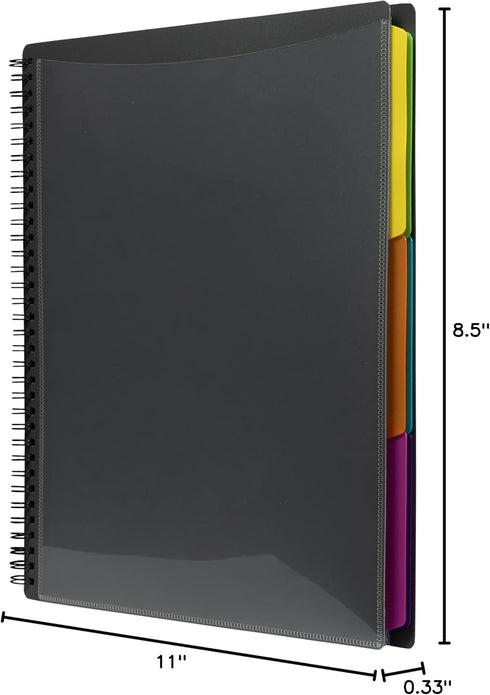 JAM PAPER Plastic Multi Pocket Folder, 12 Pocket Organizer with Zipper Pouch, Smoke Grey with Colorful Tabs