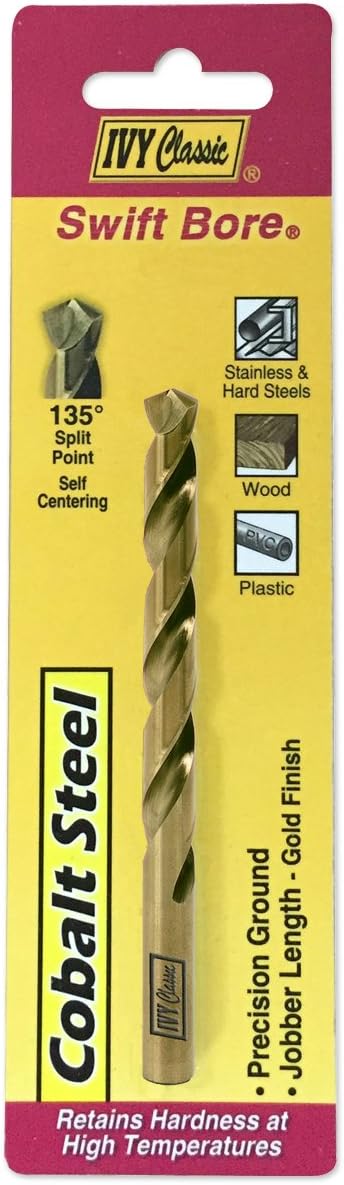 IVY Classic 04119 Cobalt Steel Drill Bit, 135-Degree Split Point, 19/64 x 4-3/8", 1/Card