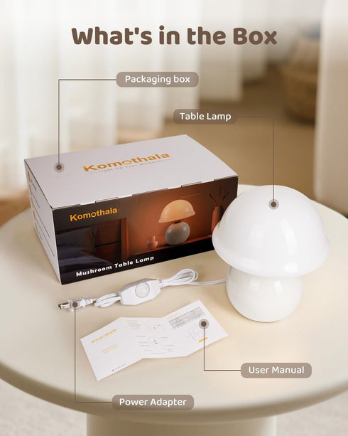 Cozy Dimmable Mushroom Table Lamp for Bedroom, Bedside Lamp with Glass Shade, Stepless Nightstand Lamp for Relaxing