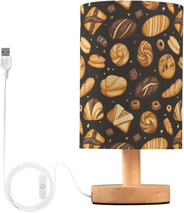 EFEWOI Table Lamp Bakery Breads Pattern Bedside Nightstand Lamps Decorative Fabric Shade Light