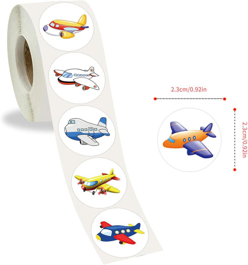500 Pcs Cartoon Airplane Sticker, Cute Aircraft Roll Sticker Label for Kids, Reward Stickers for Toddlers Party Favors