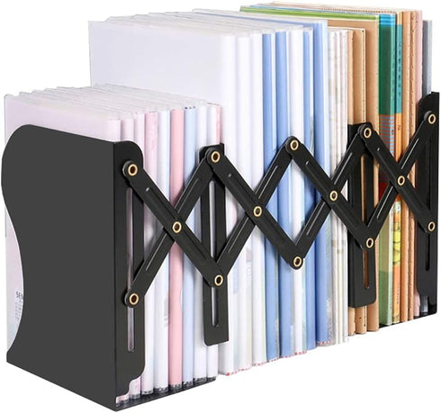 JIARI Book Ends - Black Decorative Metal Iron Adjustable Bookend Holder for Desk (Black)