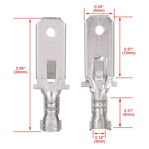Baomain 1/4" Male Spade Quick Splice Crimp Terminals 6.3mm Non Insulated Connector Pack of 100.