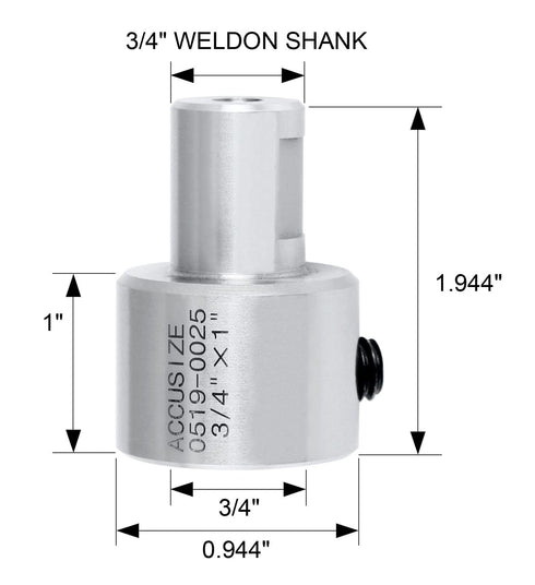 Accusize Industrial Tools 3/4 in. Annular Cutter Extension for a 3/4'' / 19.05 mm Weldon Shank Annular Cutter, 1" Long, Weldon Adapter, 0519-0025