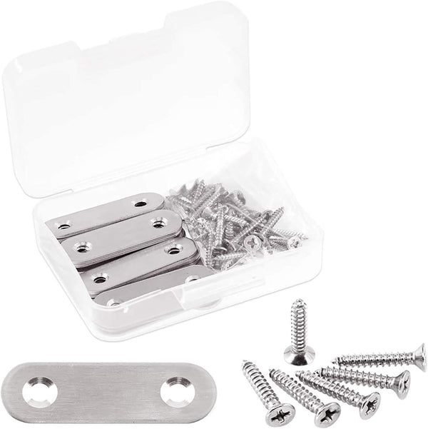 Glarks 20 Sets 40mm/1.6inch Stainless Steel Flat Brace Brackets with 40pcs Self Tapping Screws Set for Repair Fixing