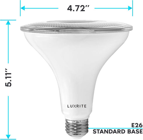 PAR38 Bulb, 90W 5000K 1250 E26 (2 Pack) LUXRITE Dusk to Dawn LED Equivalent, Automatic On Off Sensor, Bright White