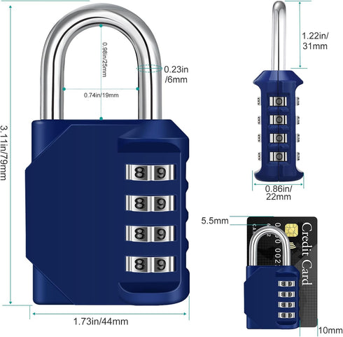 ZHEGE 4 Digit Combination Locker Lock - Outdoor Padlock for Gym, School, Gates, Doors, Fence, Blue