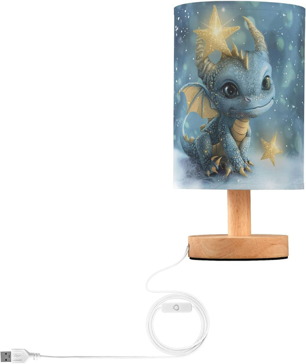 YYZZH Table Lamp Watercolor Dragon Baby Animal Nightstand Lamp with Wood Base Fabric