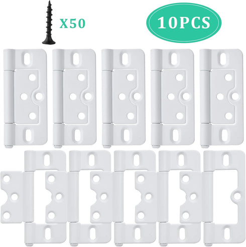 Worldity 10 Pack Hinges,3 Inch White Shutter Non Mortise Hinge, Screen Door Hinges Easy to Install, Screen Door Hinge