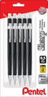 Pentel Sharp Mechanical Pencil, Pack of 5 Black Mechanical Pencils 0.5 mm