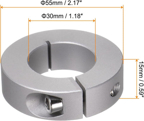 4pcs Shaft Collar 30mm Bore Aluminum Alloy Set Screw Split Clamp-On Collars, 55mm OD, 15mm Width, for Wheel Barrow Axle, Gearbox Assemblies, Machine Tools, Industry, Anodization