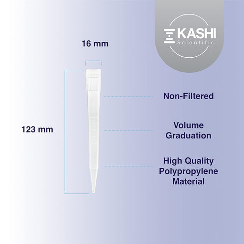 5mL Pipette Tips, Kashi Scientific Universal Non-Filter Sterile Pipette Tips with Clear Graduation, Bag of 100 Tips