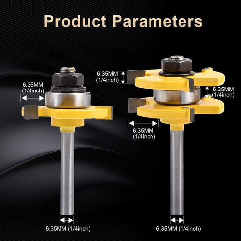 KATUR Tongue and Groove Router Bit Set, 1/4 Inch Shank Grooving Router Bit, 3 Teeth T Shape Woodworking Tools