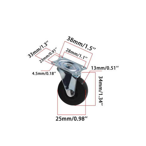 360 1 Inch Set 8 Heavy Duty Industrial Caster Wheel PU No Noise Mini Wheels,TTZEZE Degree Swivel Rectangle Top Plate
