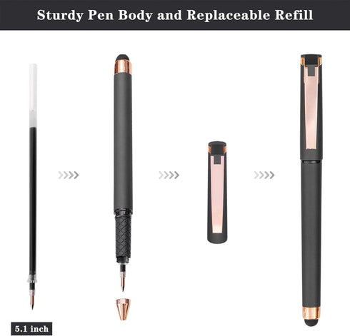 Linbsunne Black Gel Pens, 0.7mm Medium Point, 2-in-1 Stylus for Touch Screens, 18 Pack Grey Gel Ink Rollerball