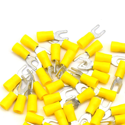 50Pcs M5 Insulated Fork Spade Wire Connector 12-10 AWG U Type Electrical Crimp Terminals Yellow