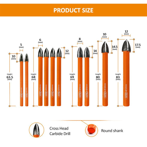 Carbide Tip Drill Bit-BGTEC Wood Drill Bits, 10pcs Round Shank Hard Alloy Drill Bits for Wood Plastic Masonry