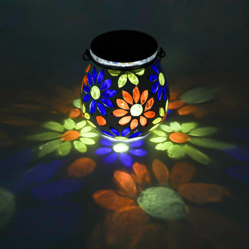 Afirst Mosaic Solar Lanterns Outdoor - Glass Hanging Solar Lights Hollow Out Waterproof Table Lamp Outdoor Decorative